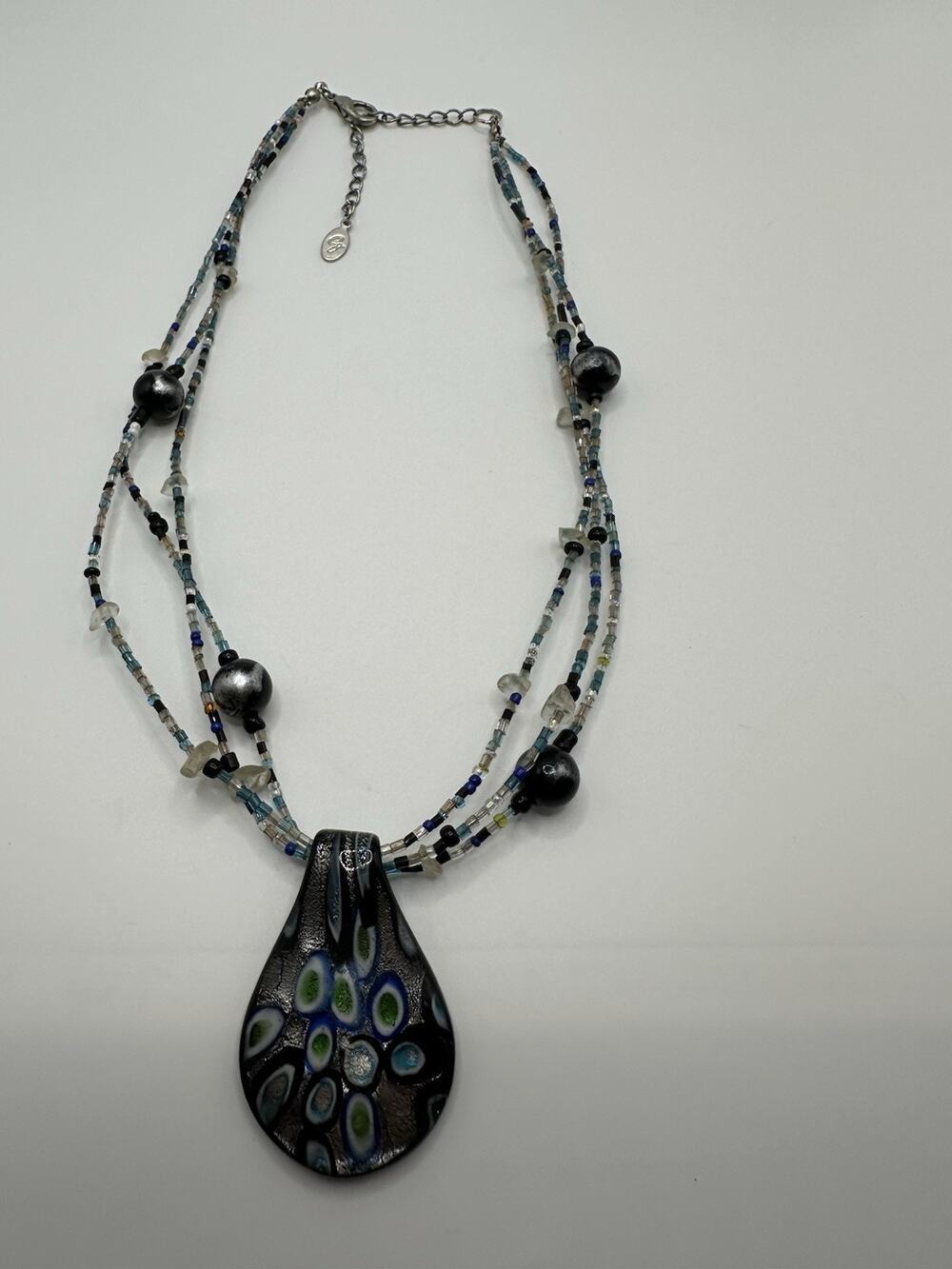 Purple Cluster Beaded Stone Seed Bead Necklace 14”